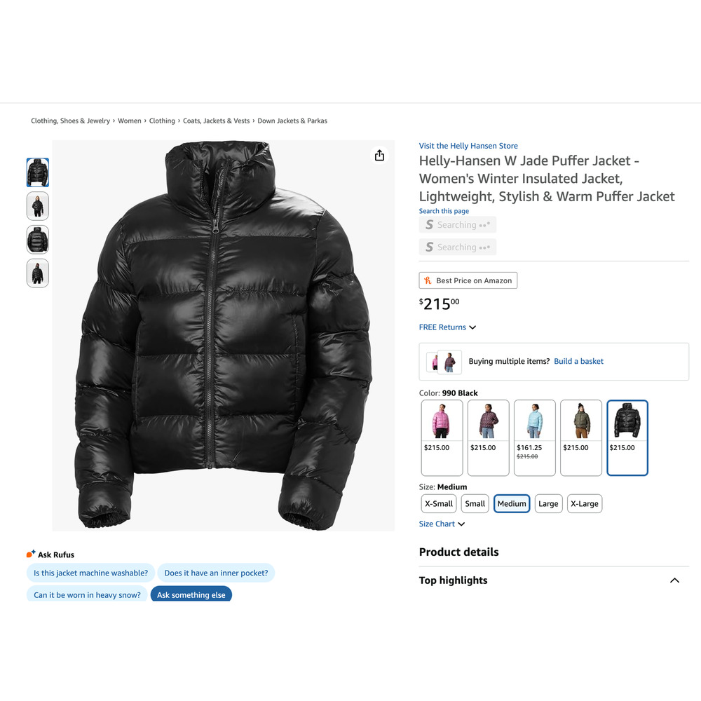 HELLY HANSEN -NWT- Jade Puffer Jacket Black Cropped Insulated PrimaLoft | Large - Picture 4 of 4